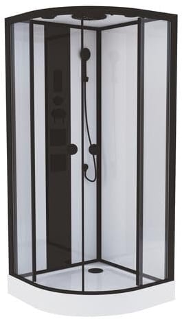 ONDÉE - Cabina de ducha NOGEA con sistema de hidromasaje - grifo mecánico - ducha de mano extra plana - ducha mural integrada - altavoz - luz LED - Negro mate - 212x90x90cm