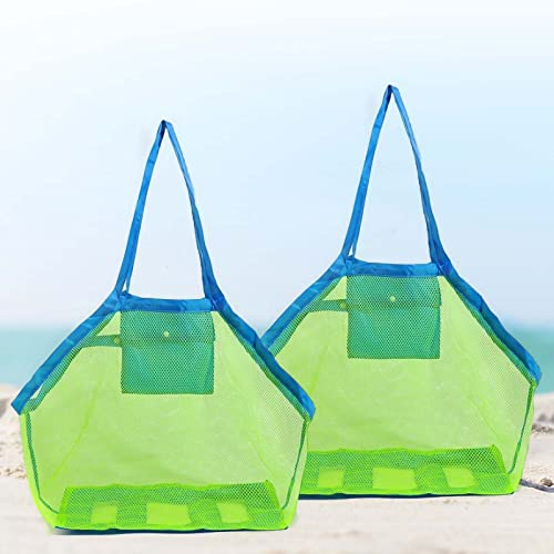 Lot de 2 sacs de rangement pour jouets de plage, 2 grands sacs de rangement en maille verte, pour jouets de plage, sac de rangement pliable en maille verte pour enfants