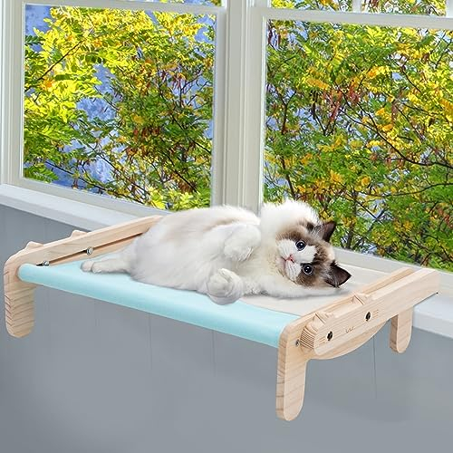 Katzen hängematte fensterliege,2in1 Holz katzenhängebett und katzenbett,katzenbalkon für Fenster katzenliege fensterbank Katze,fensterplätze für Große Mehrere Katze