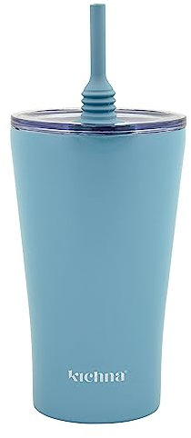 Kichna The Sipper Stainless Steel Insulated Tumbler with Straw and Lid Double Walled BPA Free Splash Proof Travel Cup for Cold Drinks 550ml - Powder Blue