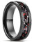 NUNCAD Ring Schwarz Herren 8mm Wolfram Ring mit Meteorit und Dinosaurier Knochen Gehämmerter Eheringe für Männer Größe 60(19.1)