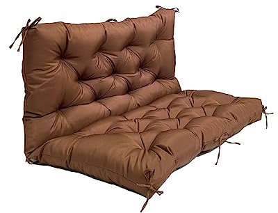 LUXUCURE Outdoor Swing Cushions with Backrest,Replacement Cushions for Patio Porch Garden Swing Chair,Waterproof Cushions For Outdoor Furniture Bench,2 or 3 Person Seat Cushions (Brown, 59x39.4in)