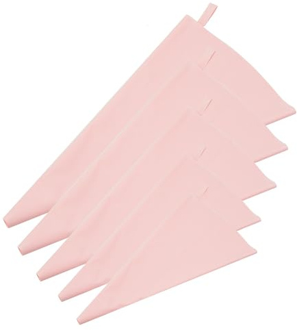 Silicone Pastry Bags, 5 Sizes Reusable Icing Piping Bags Baking Cookie Cake Decorating Bags (10+12+14+16+18), 5 PCS Icing Cream Frosting Bags,DIY Kitchen Tool,Pink