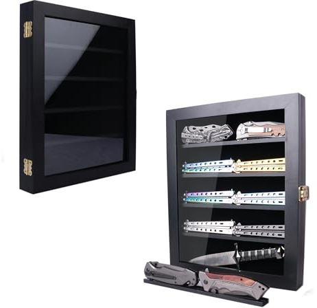 ERMMZHZW Présentoir pour couteau de poche,Présentoir pour couteau,Pour couteau de poche et couteau pliant militaire,Résistant à la poussière et aux UV,Verrouillable,Noir