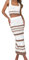 Skang Damen Rock Lang Elegant 2023 Sommer Damenbekleidung quadratische Kragen gestreifte Hohle Anzug Kurze Weste Schlitz Langen Rock weiblich Strickrock (Khaki, S)