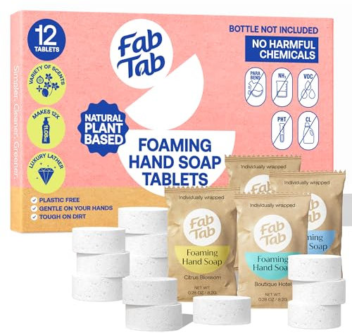 Fab Tab Guilt-free Cleaning - Hand Soap Refill Tablets - 12 Tablets Makes 12 x11.9 fl oz Bottles - Plant-based - Variety Scents- FabTab Hand Soap (Bottles Not Included)