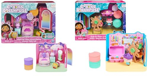 Gabby‘s Dollhouse Deluxe Raum, Sweet Dreams, Schlafzimmer mit Kuschelkatze & Deluxe Raum, Craft-a-riffic-Room, Bastelzimmer mit Baby Box