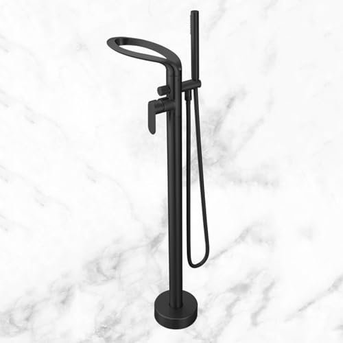 Robinet pour Baignoire Ilot Cascade 2 Modes Mitigeur de Douche au sol Sur Pied Creux Rotation 360°,noir