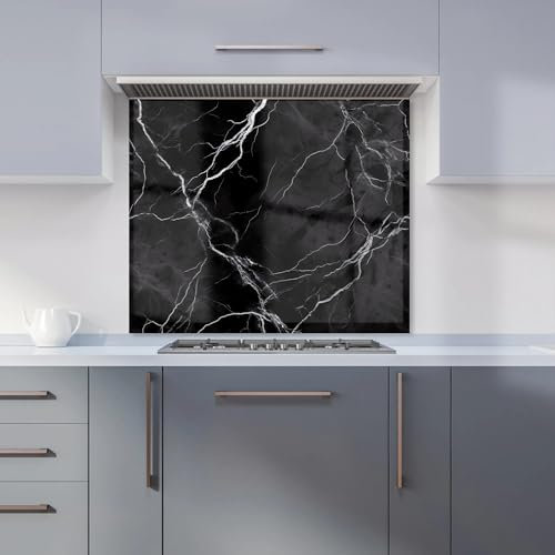 Warren Reed - Designer Premium Black Marble Pattern Kitchen Splashback 6mm Toughened Glass Kitchen Splashback – Heat Resistant Splashback for Kitchens, Perfect for Cookers and Hobs, Polished Edges