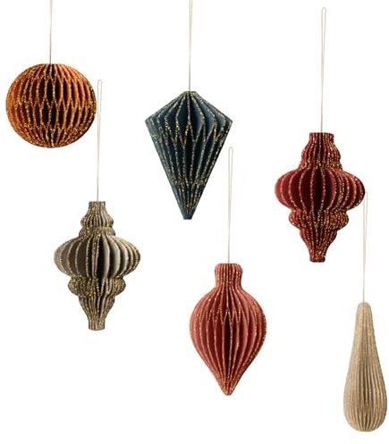NICROLANDEE Christmas Decorations, 6 PCS Christmas Paper Honeycomb Ornaments with Glitter Edge, Mini Hanging Paper Lanterns for Christmas Tree Decoration Xmas Holiday Party New Year Decor