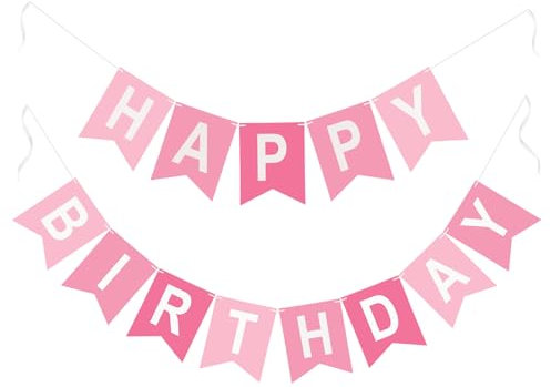 G2PLUS Schon Aufgefädelt Happy Birthday Girlande, 16 × 20 cm Happy Birthday Girlande Rosa, Papier Geburtstag Girlande Mädchen, Groß Happy Birthday Wimpelkette für Kinder, Erwachsene Geburtstagsparty