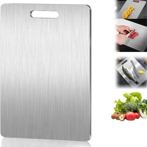 Yamato Pure Titanium Chopping Board - Double-Sided, Large Titanium Cutting Mat for Meat, Vegetables - Stainless Steel Kitchen Board (39 x 28 cm)