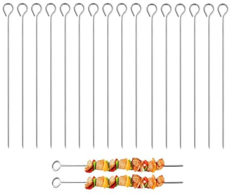 GYWHOOFT 30 pinchos de barbacoa de metal de 20 cm para freír con aire caliente, pinchos verticales, brochetas de metal, brochetas para barbacoa, malvaviscos, chocolate, aperitivos y verduras