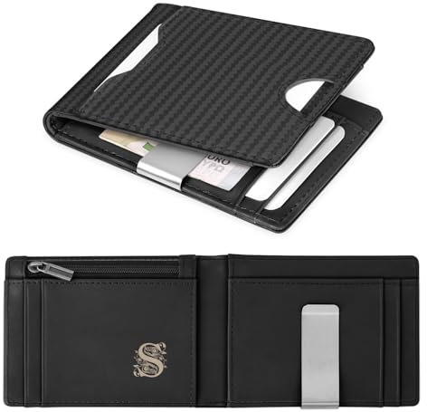 Maverton Portefeuille Homme Personnalisé en Cuir Carbone Noir - Porte Carte Homme avec Gravure et Boite Cadeau - Dimensions 11x8.5x1.5cm - Cadeau Homme Anniversaire - Range Carte pour Lui
