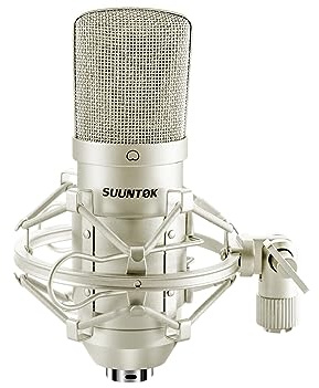 SUUNTOK XLR Condenser Microphone Recording Microphone for PC Computer Home Studio Cardioid Podcast Mic Kit for Streaming, ASMR, YouTube, Voice-Over, Gaming, Vocal (Silver)