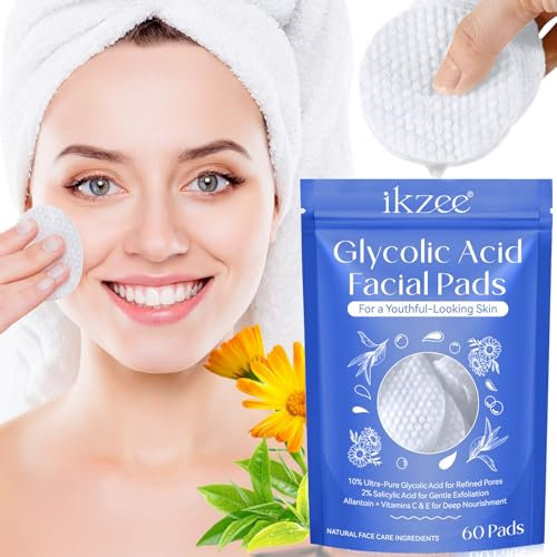 Glycolic Acid Pads for Face - Face Wipes, 60PCS Exfoliating Face Pads for Skin Peeling & Deep Cleaning with Allantoin & Calendula, Exfoliating Wipes for Face Cleansing Pads, Cotton Pads for Women