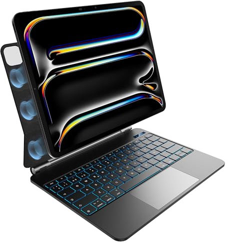 Funda con Teclado para iPad Pro de 13 Pulgadas M4 2024, retroiluminación en 7 Colores, Panel táctil multitoque, diseño magnético Flotante, Negro