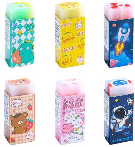 JEYORZY Set di 6 gomme colorate, sicure per bambini e per la scuola, per bambini