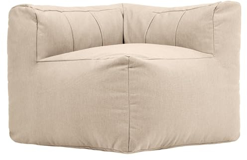 Icon Zen Eck-Sitzsack mit Füllung, Modular Sofa, Beige | Entworfen in Deutschland, Schaumstoff Gefülltes Boneless Sofa, Langlebiger Webstoff, Sessel für Garten und Terrasse