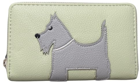 Scottie Dog Zip Around Purse – Women’s Faux Leather Concertina Wallet with Card Slots, Coin Pocket & Divider – Westie Design – 16 x 10 x 2.5 cm (Pistachio)