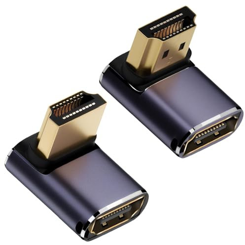 Quwem 2 Pack 8k Left & Right Angle 90 Degree HDMI Adapter, 48Gbps Uhd HDMI 2.1 Male to Female Extender Connector Supports 8K@60Hz 4K@120Hz Compatible with HDTV Laptop Computer TV