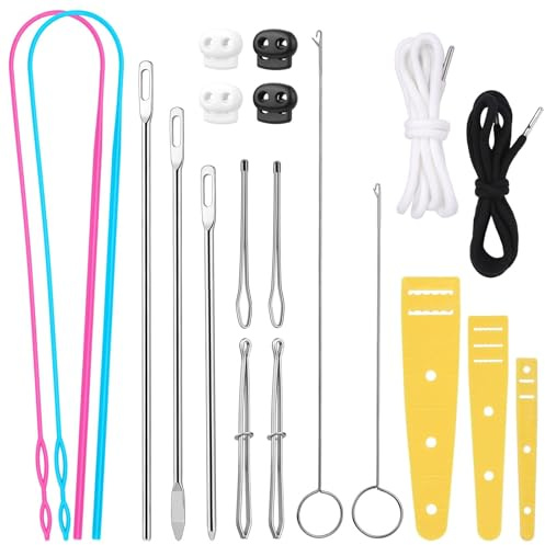 MASPHY Durchziehnadel Set, 20 Stück Einfädelhilfe Kordel | Durchziehnadel Metall Pinzette Flexible Kordelzug Einfädler Kordelstopper für Gürtel Nähzubehör Hoodies DIY Nähnen