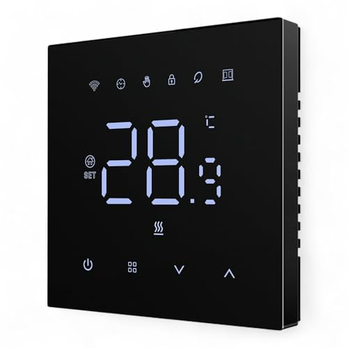 Smartlife Domotica WLAN Thermostat, Schwarz, Touchscreen, 86x86x15mm, Tuya Smart Life App, Google Home & Alexa, Sprachsteuerung, 5-35°C