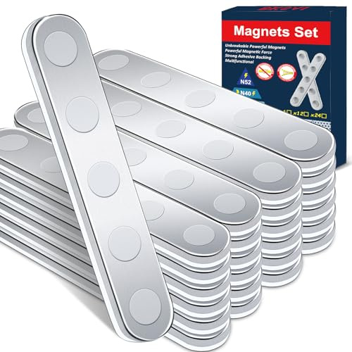 BKSAI Unzerbrechliche Magnete Selbstklebend 24er, Hält 450G Magnetband | Stark Neodym zum Kleben, Klebemagnete 65x10x2mm, Flach, für Schule & Büro, Fixierungskomponente
