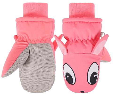 Jupsk Guantes de Invierno para Niños, Manopla de Esquí Impermeable Térmicos Mitones Guantes Snowboard Gloves para Niños y Niñas 6-8 Años, Conejo