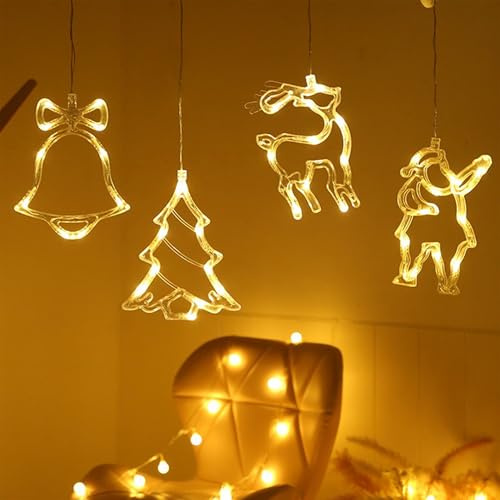 CATCHLUCK Weihnachtsbeleuchtung Innen, 6 Stück LED Lichtervorhang Warmweiß Batteriebetriebene mit Saugnäpfe, Fenster Lichterkette für Weihnachten Deko, Party, Hochzeit