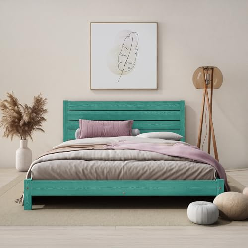 Nodax Super King Bed Frame – F15 Solid Pine Japanese-Inspired Low Wooden Bed Frame, Eco Colour Woodstain Option, Slatted Base with Extra Four Supportive Legs, Bedroom Furniture | 6ft (Denim)