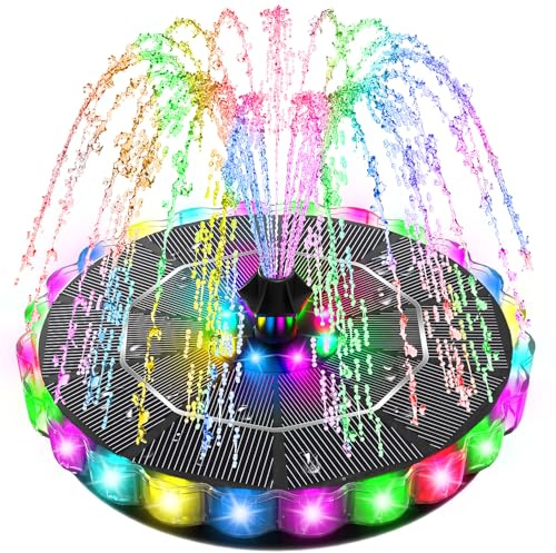 SZMP 3.5W Solar Fountain for Bird Bath with 2000mAh Battery & 3D Color Changing LED Light, 4 Anti-Drift Fixer & 8 Nozzles, 2026 Upgrade Solar Powered Water Fountain Kit for Garden, Patio, Pond