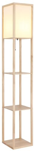 GLOBO Stehlampe Standleuchte Holzregal Leselampe Textil weiß Zugschalter H 159 cm