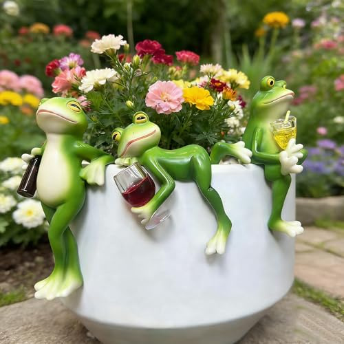 hogarevrumah 3 Pcs Frog Figurines, Cute Frog Sculpture Decoration,Outdoor Garden Decoration,Garden Pot Decor Statues, Cute Ornament for Home Plants, Green