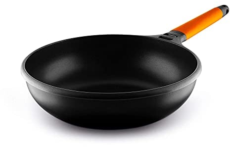 CASTEY - Sartén Wok de Inducción, 28 cm, Color Naranja, Mango Desmontable, Antiadherente, Distribuye el Calor de Forma Homogénea, Ligera y Cómoda, Fácil de Limpiar, Apta para Todas las Cocinas