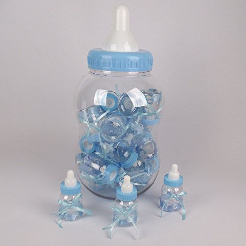 28x Cute Pink Blue Baby Favour Bottles With Large Baby Bottle Case Coin Holder (blue)