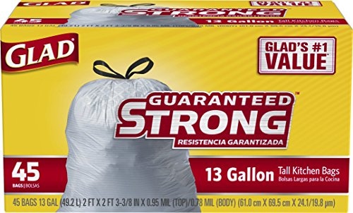 Glad Trash Bags, Tall Kitchen Drawstring Garbage Bags, 13 Gallon, 45 Count