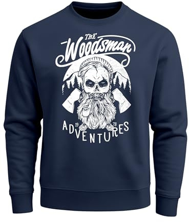 Neverless Herren Sweatshirt Lumberjack Woodsman Hipster Bart Skull Totenkopf Pullover für Männer Navy M
