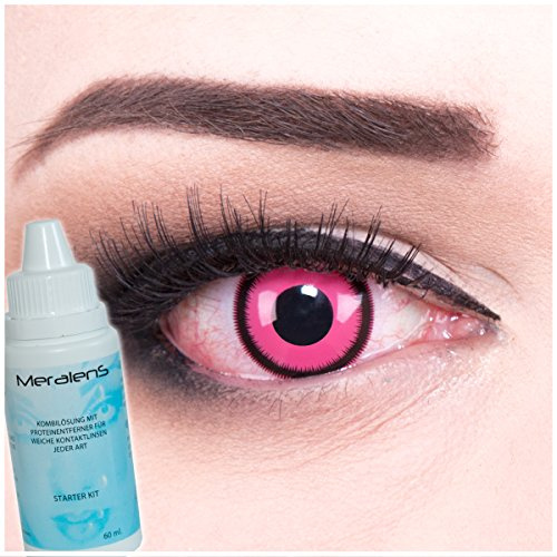 Farbige pinke Crazy Fun Kontaktlinsen Rose Lunatic mit gratis Linsenbehälter + 60ml Pflegemittel, Topqualität zu Fasching, Karneval und Halloween
