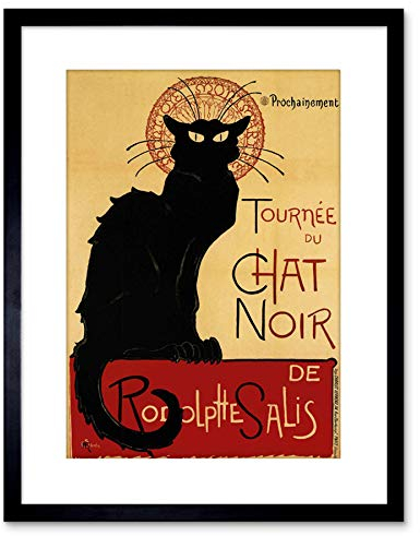 Wee Blue Coo 9x7 '' BLACK CAT CHAT NOIR RODOLPHE SALIS PARIS VINTAGE FRAMED ART PRINT F97X199