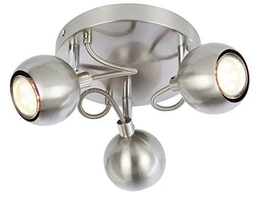 UKEW Modern 3 Way Ceiling Light - Satin GU10 LED Spotlight with Adjustable Round Ball Heads - Light Fixture for Bedroom Kitchen Restaurants