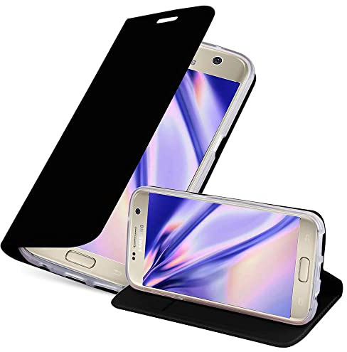 Cadorabo Hülle kompatibel mit Samsung Galaxy S7 aus Premium Kunst Leder Flip Klappbare Stoßfeste Magnetische [Standfunktion] [Kartenfächern] Cover Hülle für Galaxy S7 Tasche in Schwarz