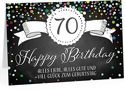 XXL Geburtstagskarte (A4) | Tafel Look Konfetti | mit Umschlag | Glückwunsch zum 70. Geburtstag | edle und hochwertige Klappkarte | Grußkarte | Maxikarte extra groß
