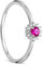 OROVI Solitär Damen Ring | echtes 9 Karat (375) Weißgold | Labor Rubin (0,13 Karat) & 12 echte Diamanten (0,05 Karat) | Brillant Damenschmuck Gold | Damen Schmuck vom Juwelier