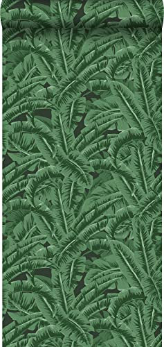 ESTAhome papier peint feuilles de bananier vert foncé et noir - 138985-0,53 x 10,05 m