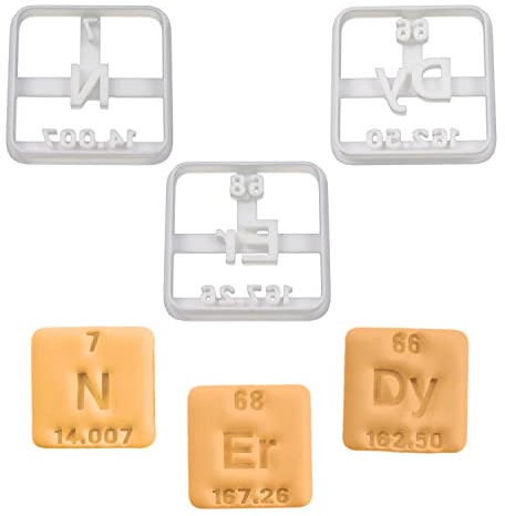 3er Set Elemente des Periodensystems Ausstechformen: N, Er, Dy, 3 Teile, Bakerlogy