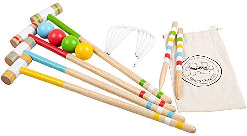 Bigjigs Toys, Playset di Giochi all'aperto in Legno in Croquet da Giardino