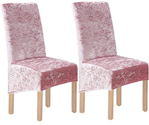 LANSHENG Velours écrasé 2/4/6 Pcs XL Housses de Chaise pour chaises de Salle à Manger pour la décoration de fête de Banquet de Mariage (Rose-G,2 Pack(XL))