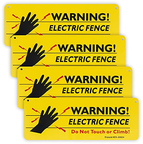 Warnschild für Elektrozaun, 25,4 x 8,9 cm, 10,2 cm, Aluminium, reflektierend, rostfrei, Aluminium, UV-geschützt und wetterfest, 4 Stück
