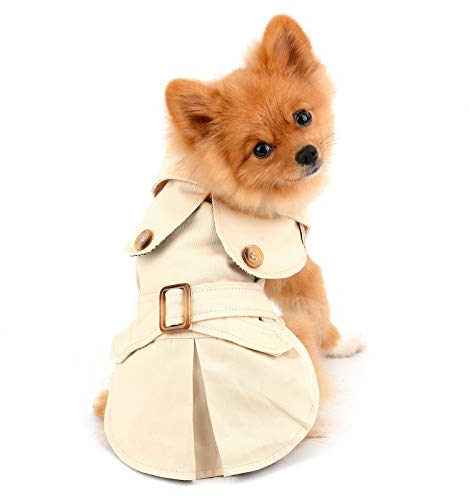 PAIDEFUL Trenchcoat für kleine Hunde, Mädchen, Jungen, Winddicht, modisch, Westernjacke, mit Gürtel, Oberbekleidung für Herbst und Winter, Hundekleidung für Welpen, Chihuahua, Yorkie, Khaki, Größe S
